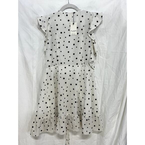 Allison New York Polka Dot Ruffle Trim Wrap Mini Dress White/Black Women's S - Picture 2 of 4